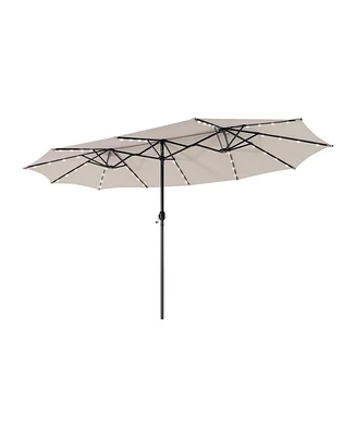 15 Feet Twin Patio Umbrella with 48 Solar Led Lights