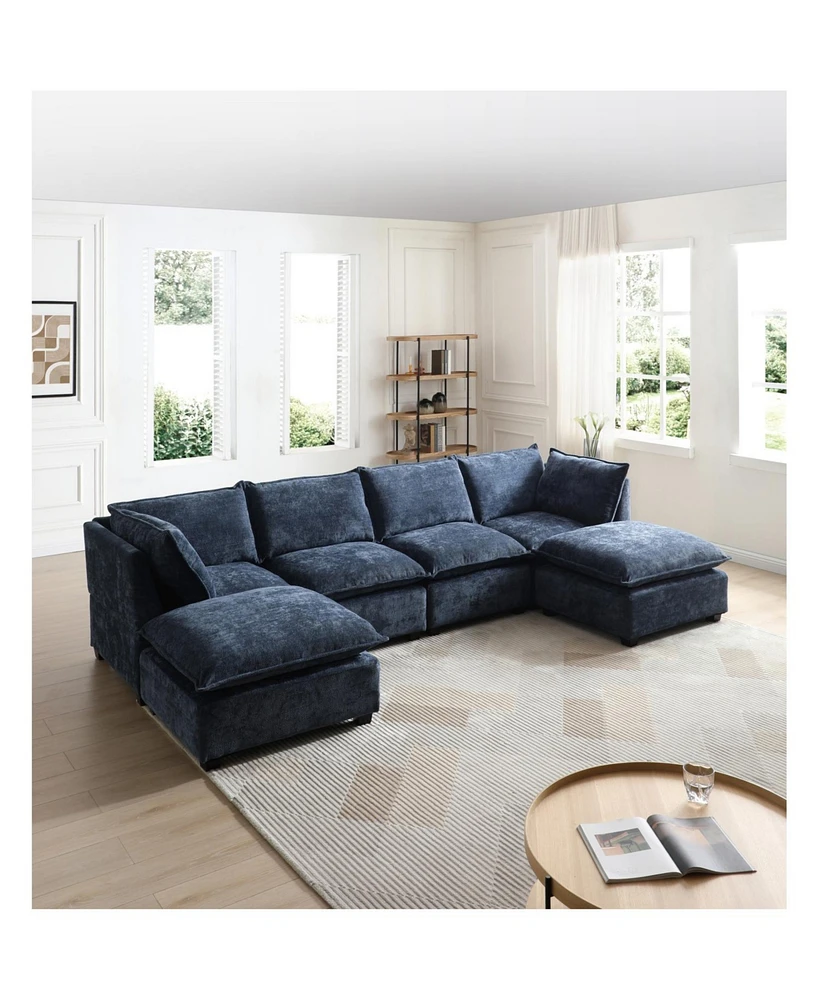 130" Inch Modular Sectional Sofa, Linen Fabric Couch Set with Convertible Ottoman,U shaped sofa,comfortable,Freely Combinable Sofa for Living Roo