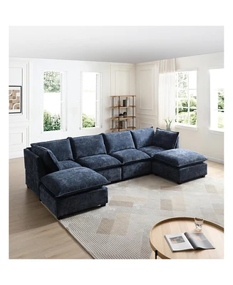 130" Inch Modular Sectional Sofa, Linen Fabric Couch Set with Convertible Ottoman,U shaped sofa,comfortable,Freely Combinable Sofa for Living Roo