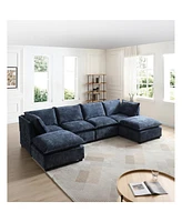 130" Inch Modular Sectional Sofa, Linen Fabric Couch Set with Convertible Ottoman,U shaped sofa,comfortable,Freely Combinable Sofa for Living Roo