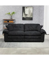 84" Chenille Recliner Sofa Small Sofa Loveseat Deep Seat Sofa Couch with 2 Throw Pillows & Memory Foam for Living Room Apartment Office Lounge-Bl