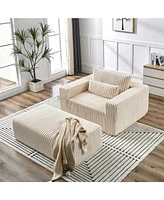 75-Inch Corduroy Sponge Sofa Lounge Chair with Removable footrest,No Assembly Required,Fluffy Modern Sleeper Chair for Indoor Living Room Bedroom
