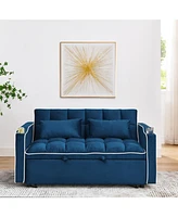 55.51 inch versatile foldable sofa bed in 3 lengths, modern sofa sofa sofa velvet pull-out bed, adjustable back and with Usb port and ashtray and swiv