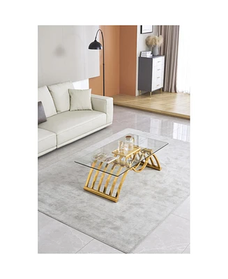 47" Modern Coffee Table with Clear Glass Top in Gold