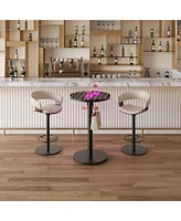 Bar Table, Round Cocktail Table with Lights and Glass Top, Large Steel Base, Pub Table for Kitchen, Bistro, Parties