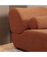 Modern Chenille Sofa with Reclining Backrest and Pillows, Rust Orange