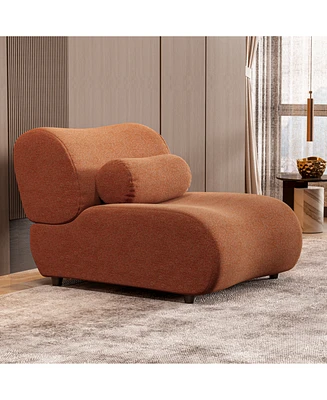 Modern Chenille Sofa with Reclining Backrest and Pillows, Rust Orange
