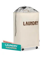 Wondersome Laundry Hamper with Wheels - Farmhouse Cream - 90-Liter Extra Large Collapsible Rolling Clothes Cart