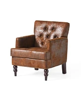 Tufted Club Chair with Nailhead Trim and Birch Wood Legs
