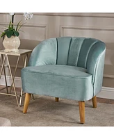 Mid-Century Modern Velvet Club Chair With Birch Legs