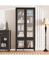 Large Metal Storage Cabinet Display Cabinet with 4 Glass Doors 5 Shelves Side Cabinet Bookcase Freestanding Cabinet for Bedroom Living Room Pantry Hom