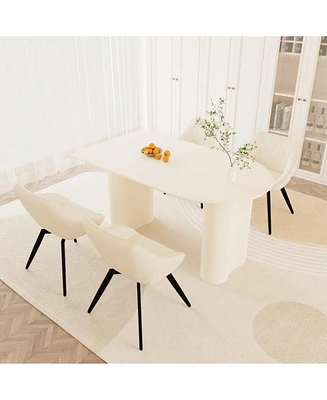 63" Cream Dining Table & Beige Chairs (4)