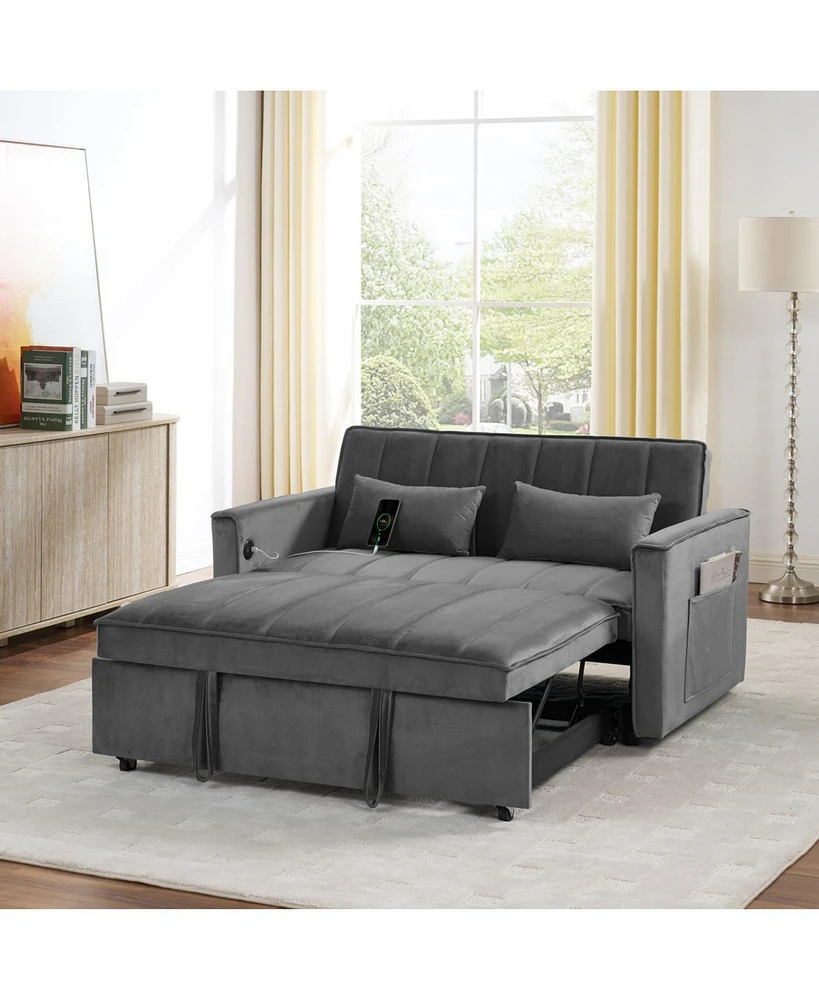 54.33 inch versatile foldable sofa bed in 3 lengths, modern sofa sofa sofa velvet pull-out bed, adjustable back (Gray)