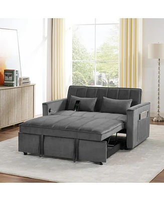 54.33 inch versatile foldable sofa bed in 3 lengths, modern sofa sofa sofa velvet pull-out bed, adjustable back (Gray)