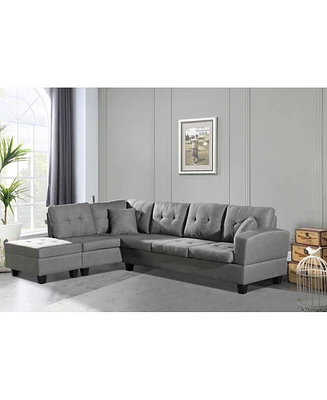 Fabric left Chaise Living Room Sofa Set with Storage Ottoman