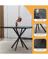 Mid Century Modern Square Dining Table Set (4-Person, Faux Marble, Iron Legs)
