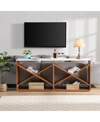 70.87" Farmhouse Table with Storage, X-Shape, Detachable Extra-Long