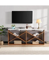 70.87" Farmhouse Table with Storage, X-Shape, Detachable Extra-Long