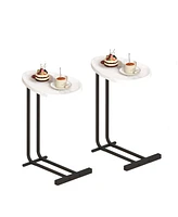 2-Piece C-Shaped End Table with Slide (White)