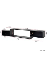 65.35in Wall Mounted Floating Tv Stand with 20 Color LEDs and Charging Station