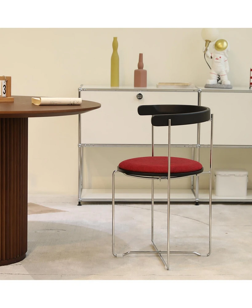 Modern Chrome Frame Folding Chair with Wood Back