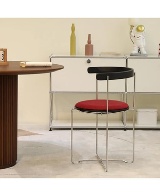 Modern Chrome Frame Folding Chair with Wood Back