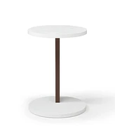 Rustic C-Shaped End Table for Living Room, Bedroom, Bedside (White and Walnut)