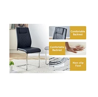 Cream-Style Mdf Dining Table Set with 4 Black Chairs and Silver Legs