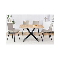 Modern 5-Piece Dining Set:- Lift Platform Table with Mdf Desktop- 4 Light Gray Faux Leather Chairs