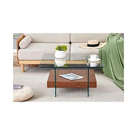 Modern Square Glass Coffee Table with Two Tiers (31.4