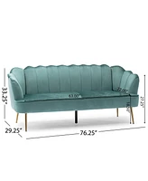 Modern Glam Velvet 3-Seater Sofa With Channel Stitching And Gold Legs