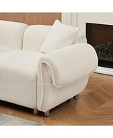 Beige Teddy Velvet Sofa with 3 Pillows