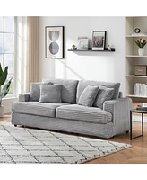 79.3 inches long, Corduroy Sofa, with 4 Matching Toss Pillows Sleek Design Spacious and Comfortable 3 Seater Couch for Modern Living Room, Gray