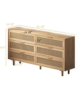 51.18" 6-Drawers Rattan Storage Cabinet Rattan Drawer, for Bedroom, Living Room, Natural (Same Sku:W75784346)
