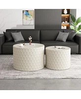 Stylish and Minimalist Nesting Coffee Table Set with Honeycomb Design, Modern Round Coffee Table, Drum Circle Coffee Table for Living Room, Bedroom, B