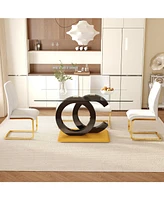 63" Glass Dining Set with 4 White Chairs, Gold Legs