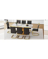 71" Pandora Glass Dining Set w/ 8 Black Pu Chairs