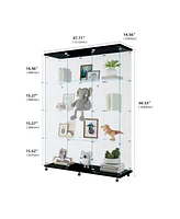 3 Door Glass Cabinet Glass Display Cabinet with 4 Shelves, Black