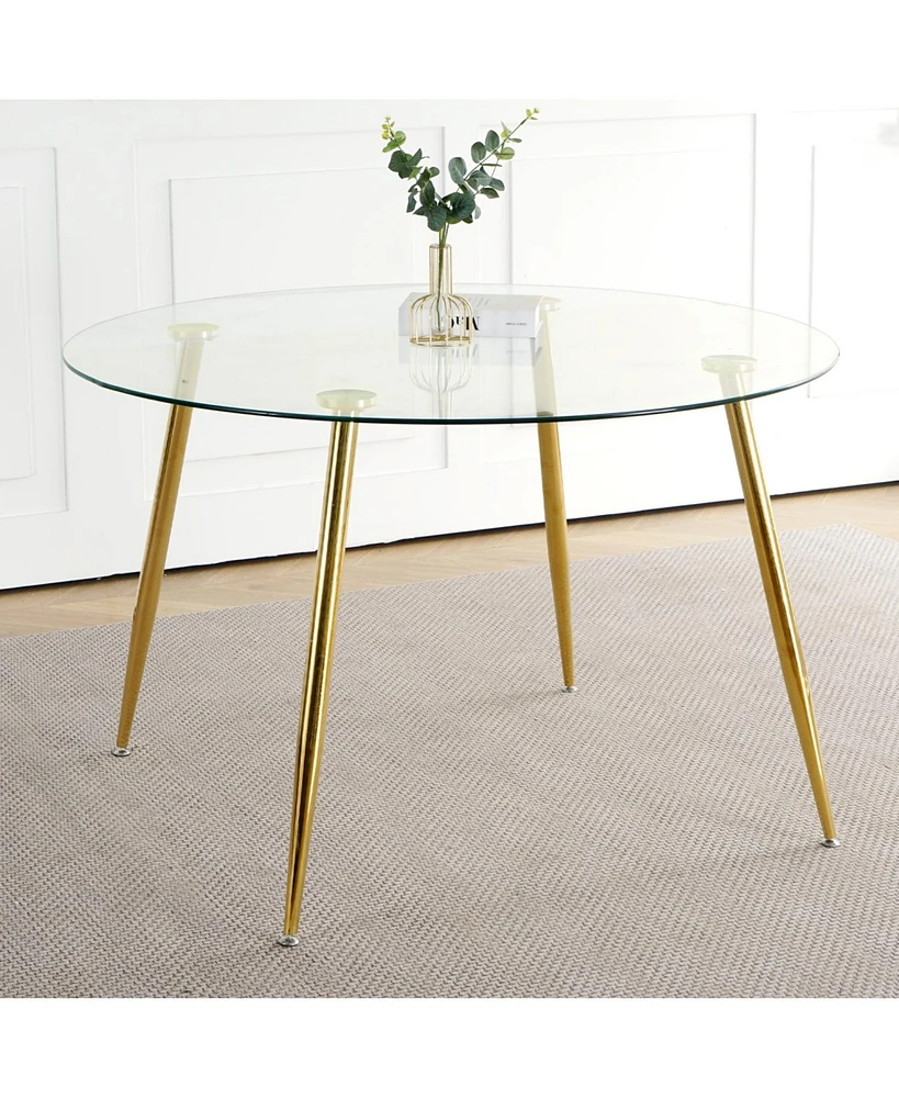 47.2" Glass Dining Table, Gold Legs