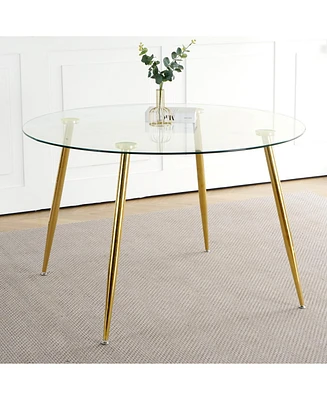 47.2" Glass Dining Table, Gold Legs