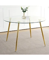 47.2" Glass Dining Table, Gold Legs