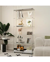 White Tempered Glass Cabinet w/ Led, Lock & Wheels