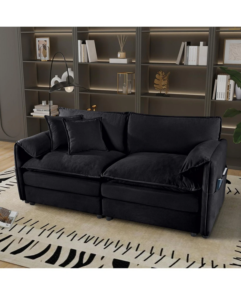 Oversized Chenille Loveseat Sofa - Black