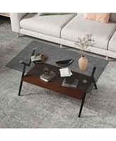 Coffee Table and End tables Set of 3, Tempered Glass Table with Mdf layer, Modern Tables for Living Room