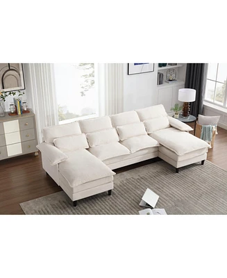 U Shaped Modular Sectional Sofa Couch, corner sofa with 4pcs waist pillows, Chaise Lounge, terrycloth fabric sofa,Upholstered 4 Seater Couch for Livin