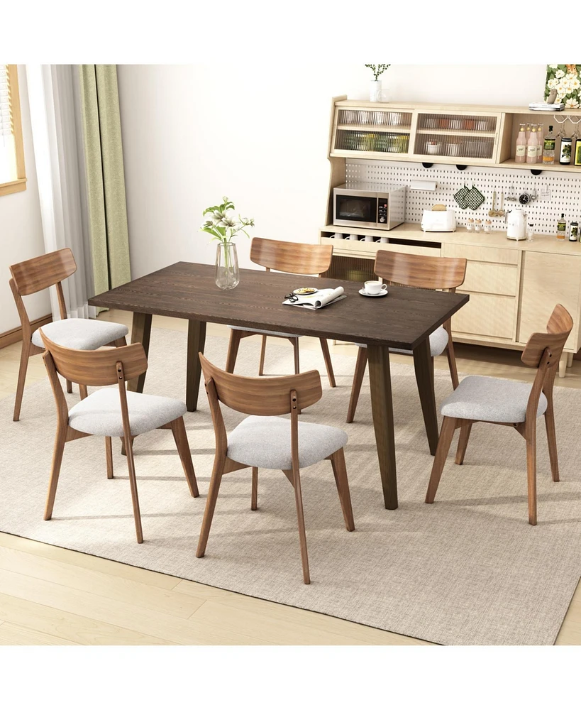 7 - Piece Dining Set,Mid-Century Walnut Finished Frame Upholstered Dining Chairs (Set of 6) (Light Beige) +Wood Dining Table (Brown)