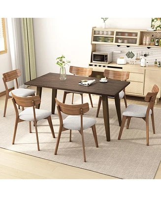 7 - Piece Dining Set,Mid-Century Walnut Finished Frame Upholstered Dining Chairs (Set of 6) (Light Beige) +Wood Dining Table (Brown)