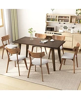 7 - Piece Dining Set,Mid-Century Walnut Finished Frame Upholstered Dining Chairs (Set of 6) (Light Beige) +Wood Dining Table (Brown)