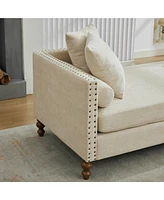 Upholstered Chaise Lounge with Sleeper Sofa, Pillows, Bolsters, and Nailheads (75.2")