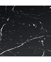 Black Marble Grain Dining Table, 47" Round, Wood Strip Base
